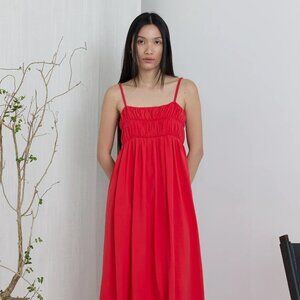 All:Row Red Smocked Strappy Sleeveless Dress Size Large, NWT